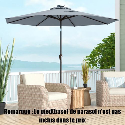 Parasol Inclinable Dia.300cm LED Dolaire En Scier Toile Polyester Pour Jardin Et Terrasse Gris