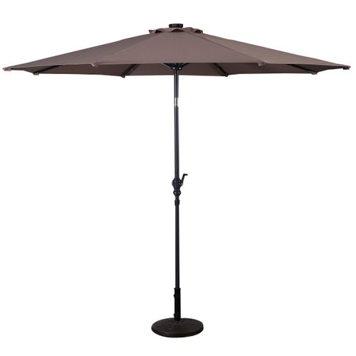 Parasol Inclinable Dia.300cm LED Dolaire En Scier Toile Polyester Pour Jardin Et Terrasse Marron