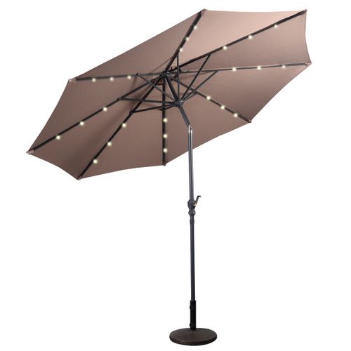 Parasol Inclinable Dia.300cm LED Dolaire En Scier Toile Polyester Pour Jardin Et Terrasse Marron