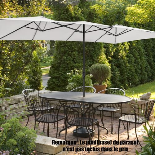 Parasol Terrasse à 10 Côtes Cadre Métal Poignée Manivelle Sommet Ventilé Grand Parasol