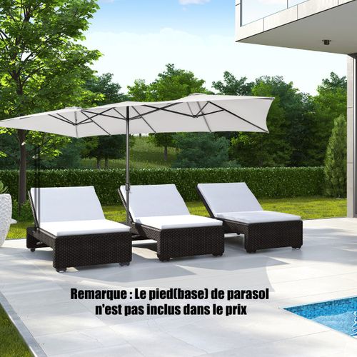 Parasol Terrasse à 10 Côtes Cadre Métal Poignée Manivelle Sommet Ventilé Grand Parasol