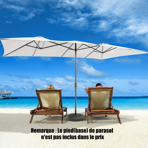 Parasol Terrasse à 10 Côtes Cadre Métal Poignée Manivelle Sommet Ventilé Grand Parasol