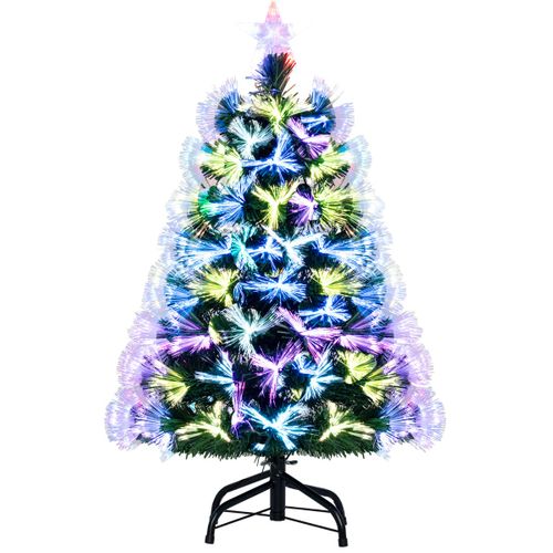 Sapin De Noël à Fibre Optique 95cm Sapin Artificiel Pré-éclairé Avec 93 Branches Étoile De Sommet