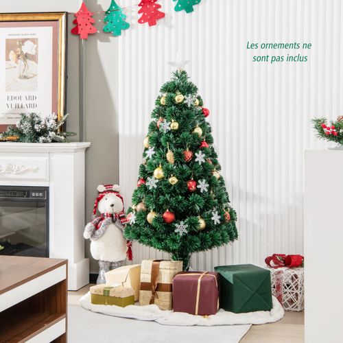 Sapin De Noël Artificiel 120cm Avec LED Et Pied Arbre De Noël En Pvc Plastique Métal Avec Flocon