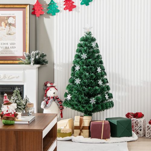 Sapin De Noël Artificiel 120cm Avec LED Et Pied Arbre De Noël En Pvc Plastique Métal Avec Flocon