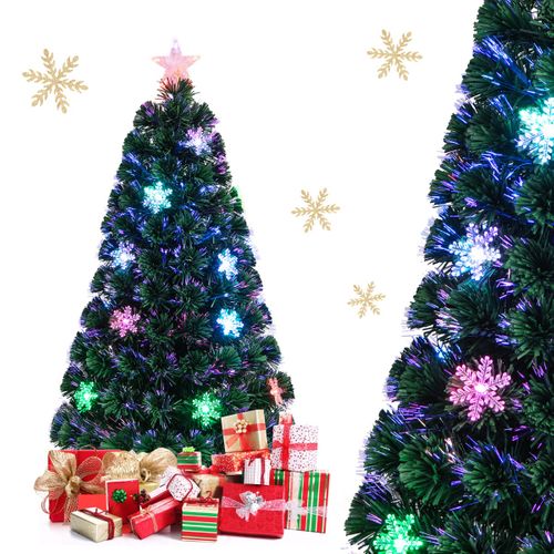 Sapin De Noël Artificiel 120cm Avec LED Et Pied Arbre De Noël En Pvc Plastique Métal Avec Flocon