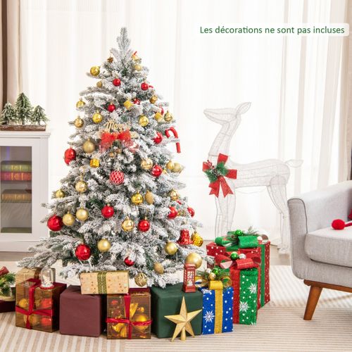 Sapin De Noël Artificiel 135 Avec 757 Branches 260 LED Blanc Chaud Floqué Charnières Arbre De Noël