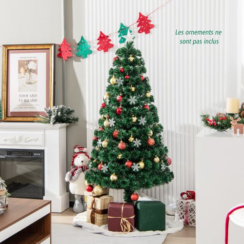 Sapin De Noël Artificiel 150cm Avec LED Et Pied Arbre De Noël En Pvc Plastique Métal Avec Flocon