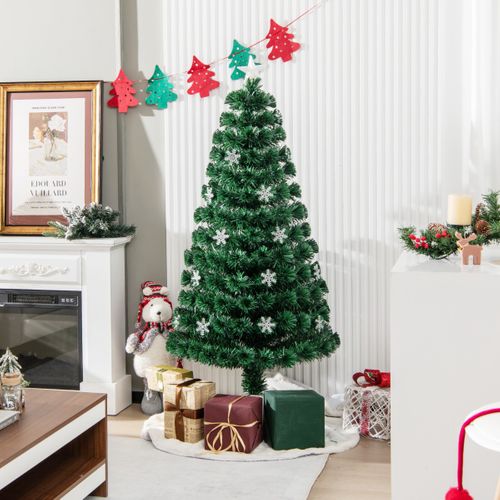 Sapin De Noël Artificiel 150cm Avec LED Et Pied Arbre De Noël En Pvc Plastique Métal Avec Flocon