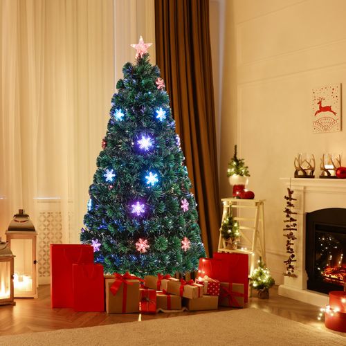 Sapin De Noël Artificiel 150cm Avec LED Et Pied Arbre De Noël En Pvc Plastique Métal Avec Flocon
