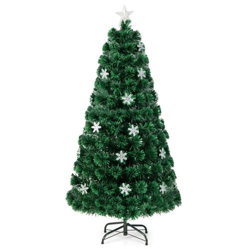 Sapin De Noël Artificiel 150cm Avec LED Et Pied Arbre De Noël En Pvc Plastique Métal Avec Flocon