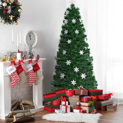 Sapin De Noël Artificiel 180cm Avec LED Et Pied Arbre De Noël En Pvc Plastique Métal Avec Flocon
