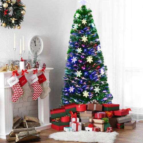 Sapin De Noël Artificiel 180cm Avec LED Et Pied Arbre De Noël En Pvc Plastique Métal Avec Flocon