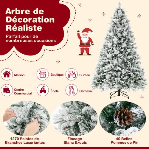 Sapin De Noël Artificiel 210cm LED Aiguilles De Pin 1270 Branches 320 LED Et 40 Cônes De Pin