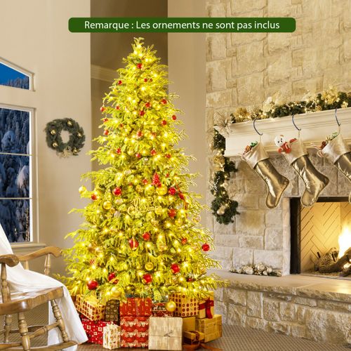 Sapin De Noël Artificiel 210cm Arbre Articulé Pré-éclairé Avec 370 LED Blanc Chaud 1090 Branches