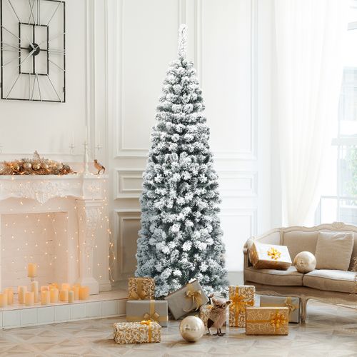 Sapin De Noël Artificiel à Flocons De Neige 180cm Avec Aiguilles En Pvc Support Métal Pliable