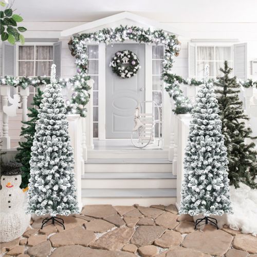 Sapin De Noël Artificiel à Flocons De Neige 180cm Avec Aiguilles En Pvc Support Métal Pliable