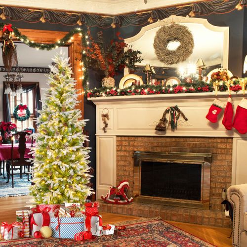 Sapin De Noël Artificiel De 190cm Arbre De Noël à Charnières Floqué De Neige 671 Pointes 60 Pommes