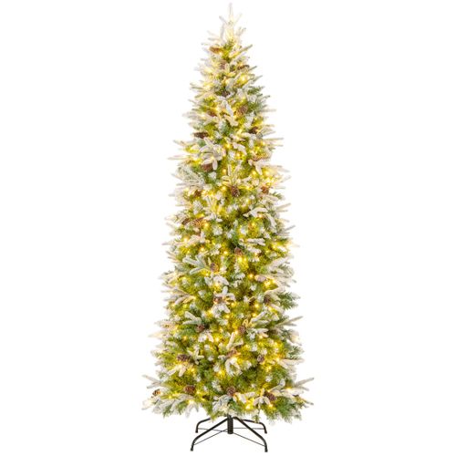 Sapin De Noël Artificiel De 220cm Arbre De Noël à Charnières Floqué De Neige 913 Pointes 75 Pommes