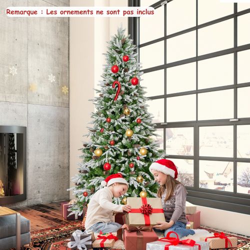 Sapin De Noël Artificiel De 225cm Arbre De Noël à Charnières Floqué De Neige 1135 Pointes 81 Pomme
