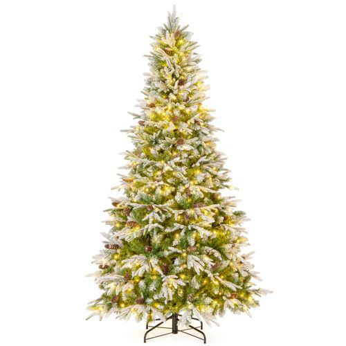 Sapin De Noël Artificiel De 225cm Arbre De Noël à Charnières Floqué De Neige 1135 Pointes 81 Pomme