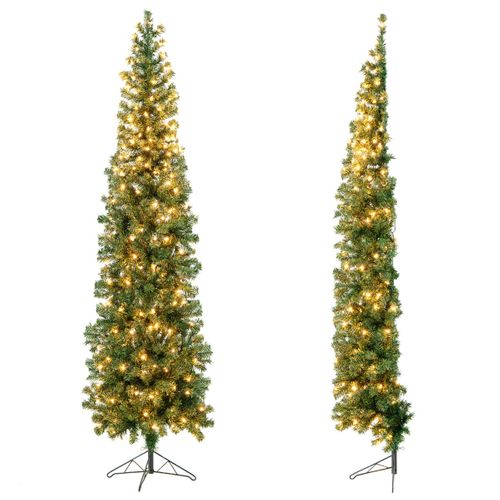 Sapin De Noël Artificiel Demi Arbre Mural 210cm 150 LED Lumières Blanc Chaud 450 Pointes De Branch