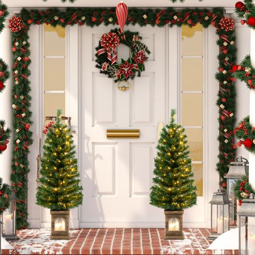 Sapin De Noël Artificiel En Pot Pré-éclairé De 120cm Arbre De Noël Avec 100 LED Minuterie 3 Modes