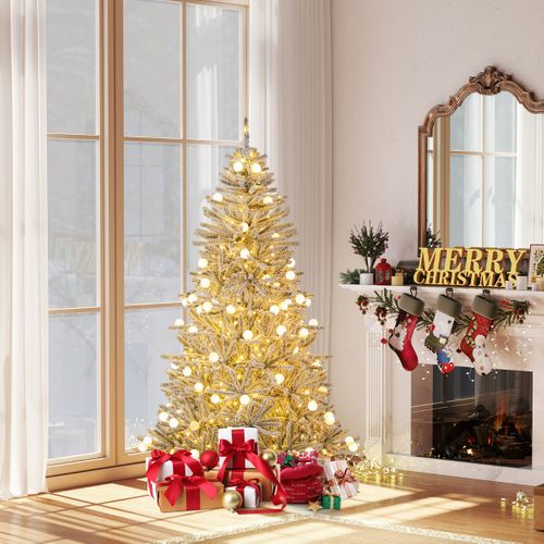 Sapin De Noël Artificiel Enneigé De 180cm Avec 51 Boules Lumineuses 250 LED Blanc Chaud 637 Branch