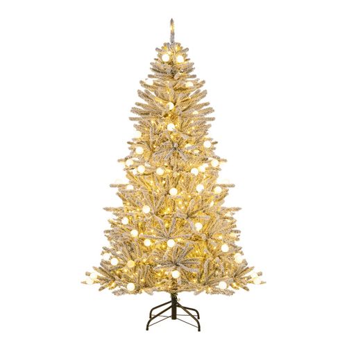 Sapin De Noël Artificiel Enneigé De 180cm Avec 51 Boules Lumineuses 250 LED Blanc Chaud 637 Branch