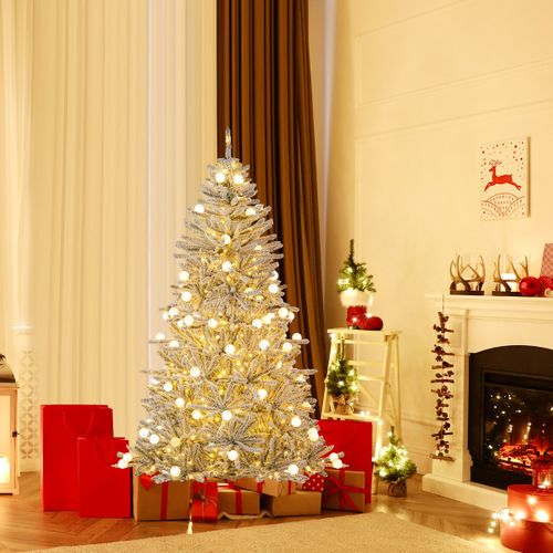 Sapin De Noël Artificiel Enneigé De 180cm Avec 51 Boules Lumineuses 250 LED Blanc Chaud 637 Branch