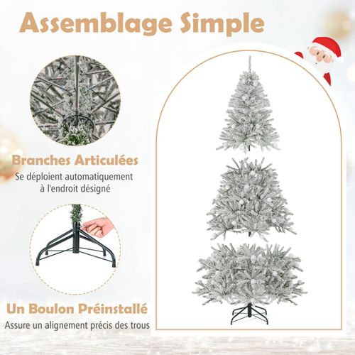 Sapin De Noël Artificiel Enneigé De 180cm Avec 51 Boules Lumineuses 250 LED Blanc Chaud 637 Branch