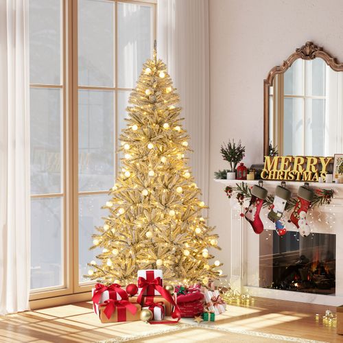 Sapin De Noël Artificiel Enneigé De 210cm Avec 65 Boules Lumineuses 350 LED Blanc Chaud 905 Branch