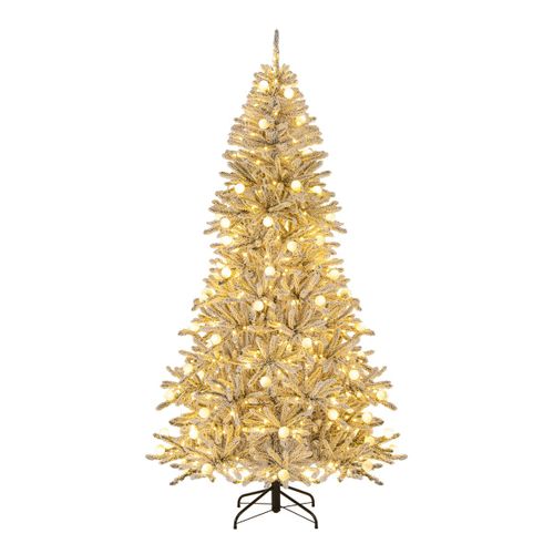 Sapin De Noël Artificiel Enneigé De 210cm Avec 65 Boules Lumineuses 350 LED Blanc Chaud 905 Branch