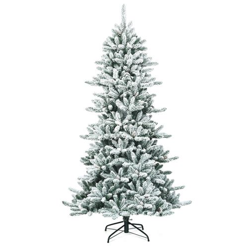 Sapin De Noël Artificiel Enneigé Longiligne 210cm En Pvc Avec Pommes De Pin Blanches 1108 Branches