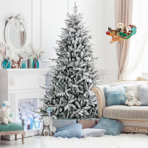 Sapin De Noël Artificiel Floqué Et Articulé 8 Modes D'eclairage LED Multicolores Pointes De Branch