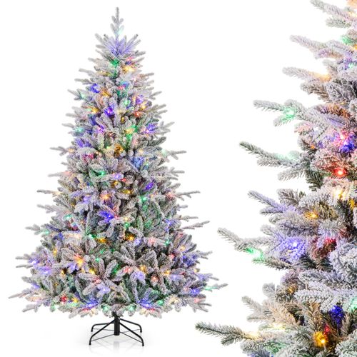 Sapin De Noël Artificiel Floqué Et Articulé 8 Modes D'eclairage LED Multicolores Pointes De Branch