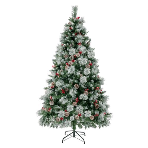 Sapin De Noël Artificiel Illuminé De 185cm à Charnière Avec 747 Branches 350 LED 55 Pommes De Pin