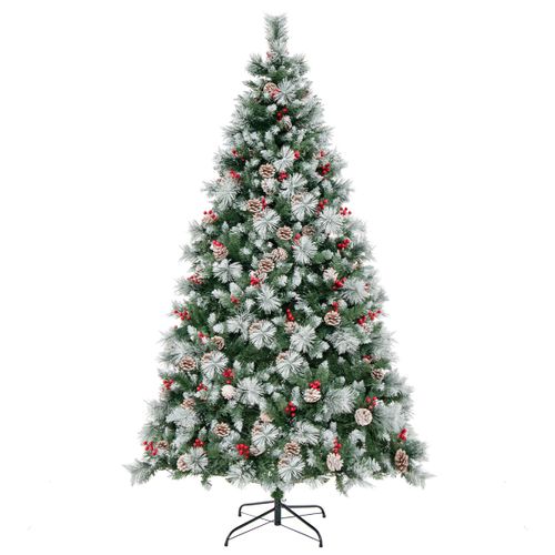 Sapin De Noël Artificiel Illuminé De 215cm à Charnière Avec 1116 Branches 400 LED 70 Pommes De Pin