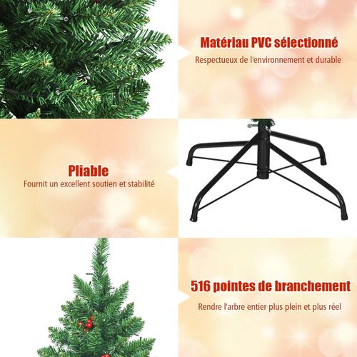 Sapin De Noël Artificiel LED Charnières Avec Support Métallique Robuste Système De Pliage Aiguille