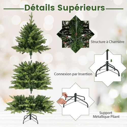 Sapin De Noël Artificiel Pré-éclairé 150cm Arbre De Noël 844 Branches 250 LED Multicolores