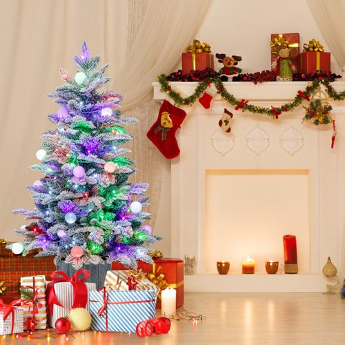 Sapin De Noël Artificiel Pré-éclairé De 100cm En Pot Floqué De Neige 148 Pointes En Pvc Et Pe 80 L