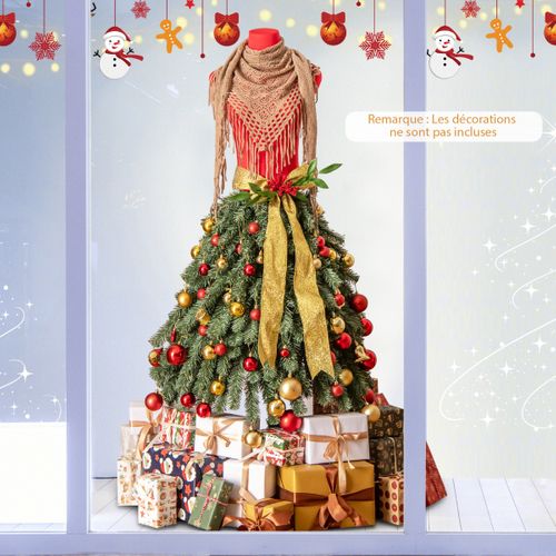Sapin De Noël Artificiel Pré-éclairé De 150cm En Jupe De Mannequin 248 Pointes De Branches LED