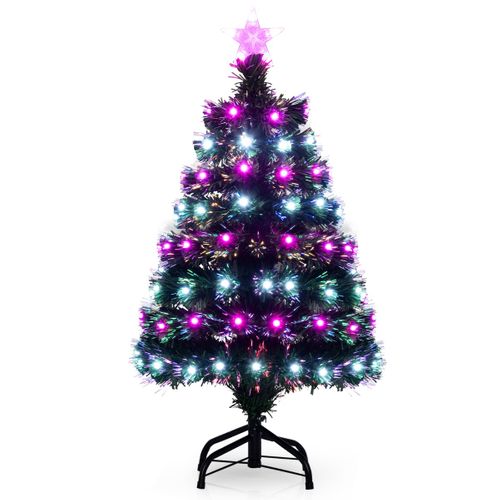 Sapin De Noël Artificiel Pré-illuminé De 93cm Avec Fibres Optiques Multicolores 96 LED 8 Modes