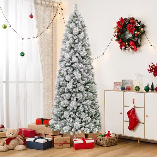 Sapin De Noël Floqué De 210cm Arbre De Noël Avec Aiguilles De Pin 680 Pointes De Branches 200 LED