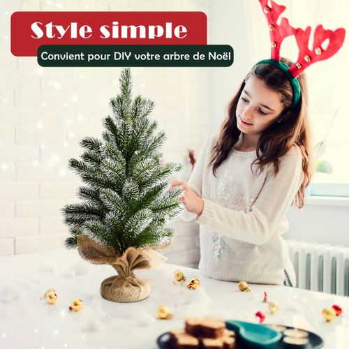 Sapin De Noël Miniature 50cm Branches Recouvertes De Poudre Neigeuse Et Paillettes Support