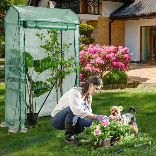 Serre De Jardin 100x50x170cm Avec Porte Zippée Enroulable Antirouille Et Housse En Plastique