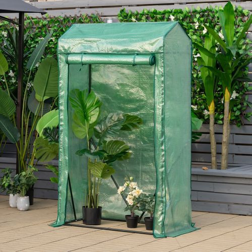 Serre De Jardin 100x50x170cm Avec Porte Zippée Enroulable Antirouille Et Housse En Plastique