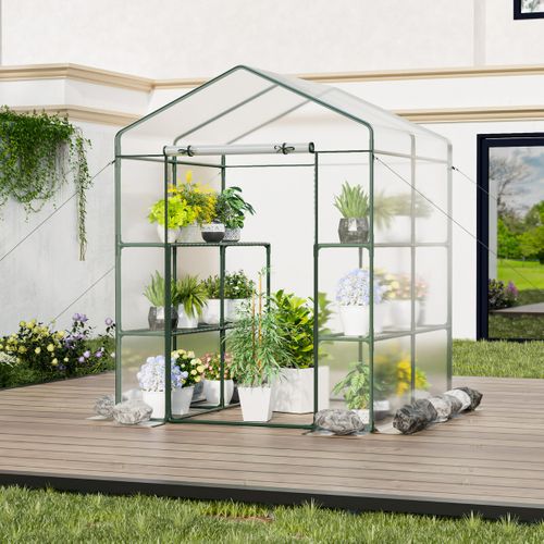 Serre De Jardin Avec 4 Niveaux Couverture En Pvc Porte Zippée Roulante Cadre En Métal 39x144x195cm