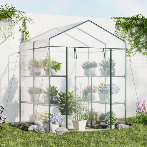 Serre De Jardin Avec 4 Niveaux Couverture En Pvc Porte Zippée Roulante Cadre En Métal 39x144x195cm