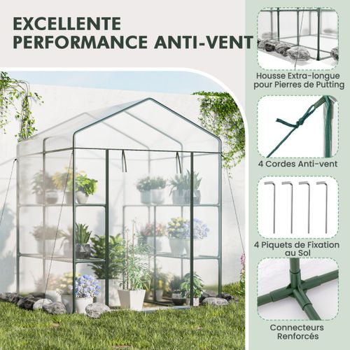 Serre De Jardin Avec 4 Niveaux Couverture En Pvc Porte Zippée Roulante Cadre En Métal 39x144x195cm